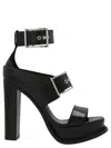 Alexander Mcqueen Platform Sandal With Buckles In Black And Silver In Black