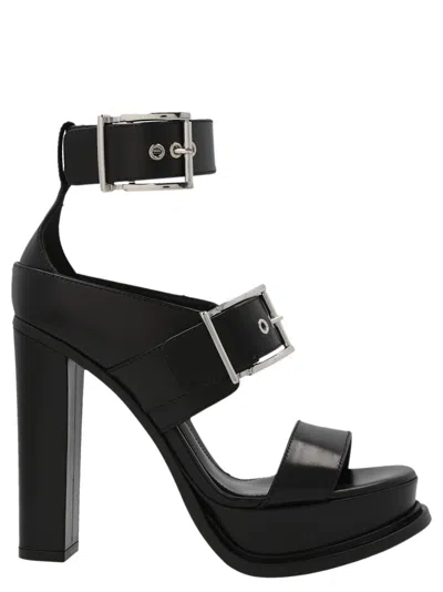 ALEXANDER MCQUEEN BLACK STRAPS LEATHER HEELS