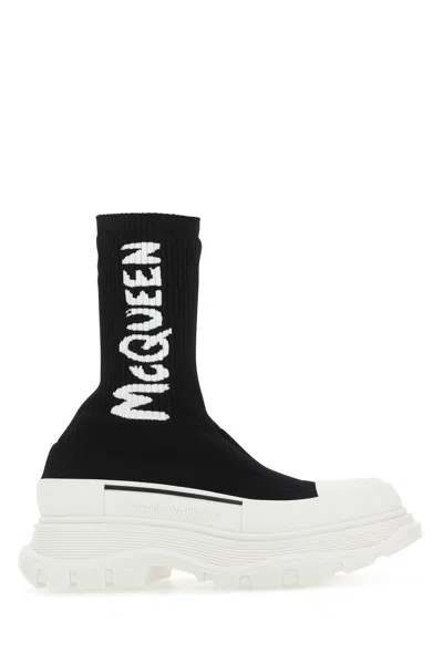 ALEXANDER MCQUEEN BLACK STRETCH NYLON TREAD SLICK SNEAKERS