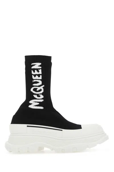 ALEXANDER MCQUEEN ALEXANDER MCQUEEN BLACK STRETCH NYLON TREAD SLICK SNEAKERS