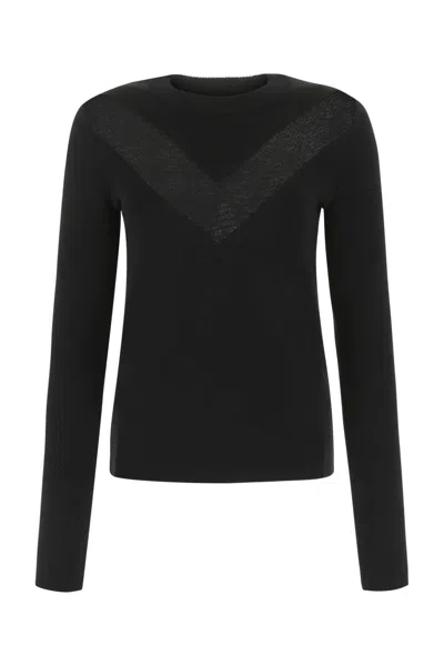 ALEXANDER MCQUEEN BLACK STRETCH WOOL BLEND SWEATER