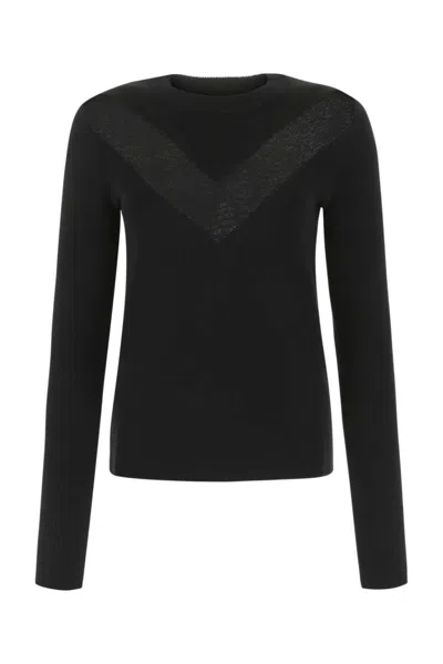 ALEXANDER MCQUEEN BLACK STRETCH WOOL BLEND SWEATER