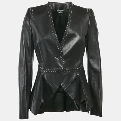 Pre-owned Alexander Mcqueen Black Studded Button Front Asymmetric Jacket M