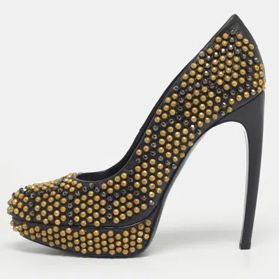 Pre-owned Alexander Mcqueen Black Studded Leather Platform Pumps Size 40