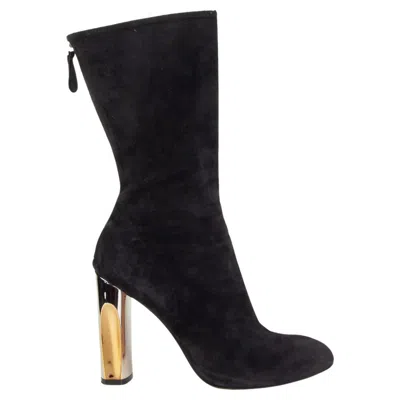 Pre-owned Alexander Mcqueen Black Suede Metal Heel Boots Shoes 37.5
