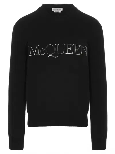 ALEXANDER MCQUEEN BLACK SWEATER WITH EMBROIDERED LOGO