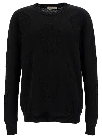 Alexander Mcqueen Black Jumper With Tonal Skull Embellishment In Cotton Man
