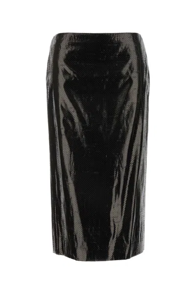 ALEXANDER MCQUEEN BLACK TARPAULIN PENCIL MIDI SKIRT