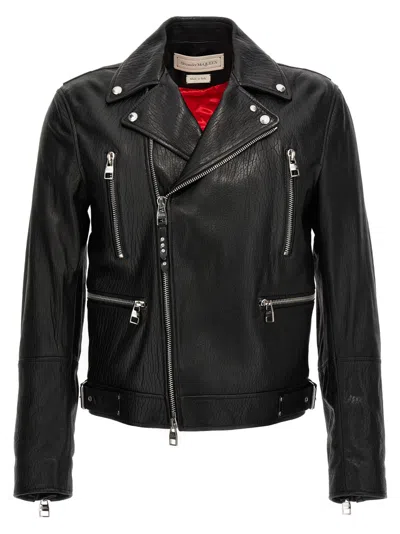 ALEXANDER MCQUEEN BLACK TEXTURE LEATHER JACKET