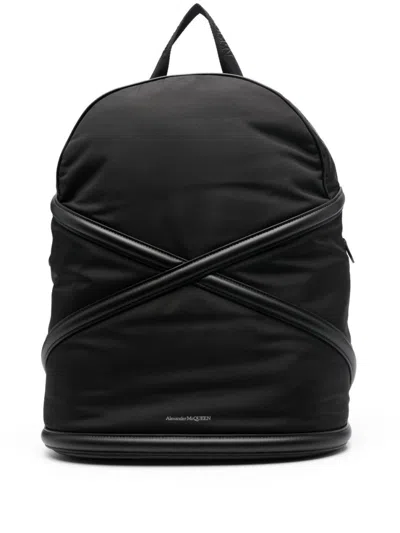 ALEXANDER MCQUEEN BLACK THE HARNESS LOGO BACKPACK