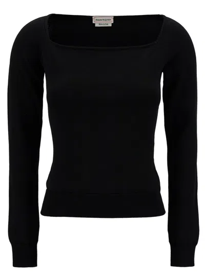 ALEXANDER MCQUEEN ALEXANDER MCQUEEN BLACK TOP WITH SQUARE NECKLINE IN VISCOSE BLEND