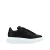 Alexander Mcqueen Women Black Low Top Sneakers With Logo Lettering On Tongue And Heel In Leather Wom In Black