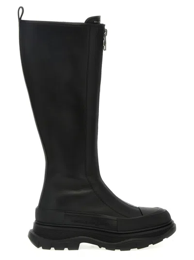 ALEXANDER MCQUEEN BLACK TREAD SLICK BOOTS