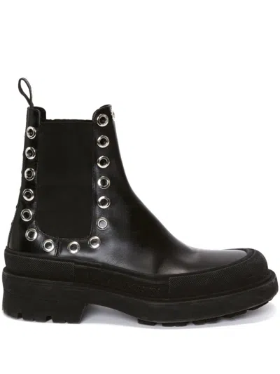 ALEXANDER MCQUEEN BLACK TREAD SLICK LEATHER CHELSEA BOOTS