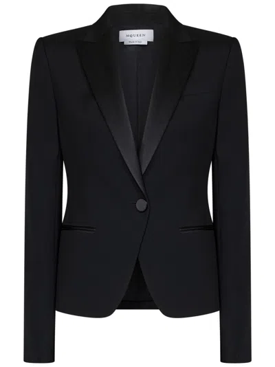 Alexander Mcqueen Black Tuxedo Jacket With Duchesse Details