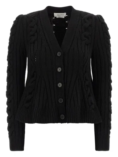 ALEXANDER MCQUEEN WOMEN BLACK V-NECK KNIT CARDIGAN, L LUXURY SWEATERS & KNITWEAR FOR WOMEN DARVEYS