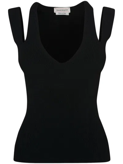 ALEXANDER MCQUEEN BLACK V-NECK TOP