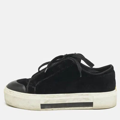 Pre-owned Alexander Mcqueen Black Velvet And Leather Lace Low Top Sneakers Size 38
