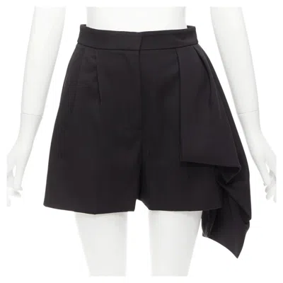 Pre-owned Alexander Mcqueen Black Virgin Wool Asymmetric Cascade Wide Shorts It38 Xs