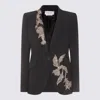 Alexander Mcqueen Floral Crystal One-button Crepe Blazer In Black