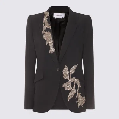 ALEXANDER MCQUEEN BLACK VISCOSE BLEND BLAZER