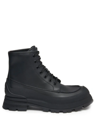 Alexander Mcqueen Black Wander Lace-up Leather Boots