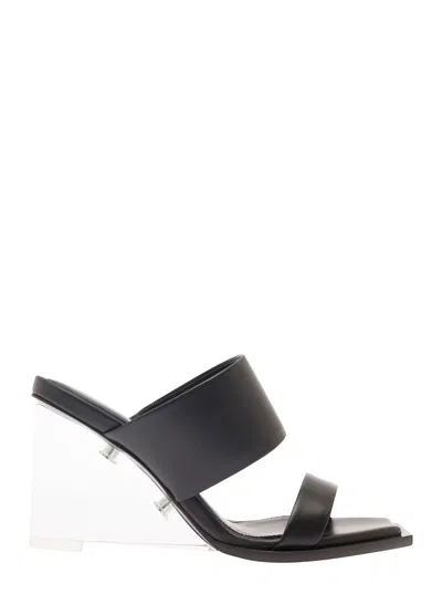 Alexander Mcqueen Black Wedge With Double Strap And Trasparent Plexiglass Heel In Smooth Leather Wom