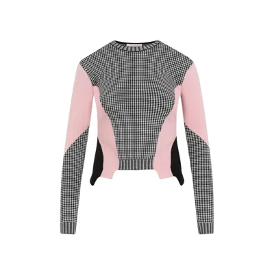 Alexander Mcqueen Black White Pink Wool Pullover In Blue