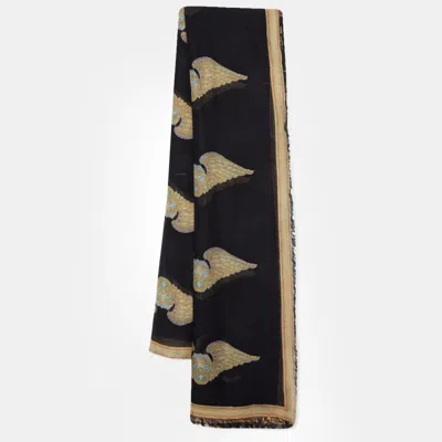 Pre-owned Alexander Mcqueen Black Winged Skull Print Modal & Cashmere Scarf