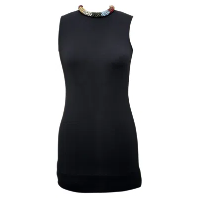 Pre-owned Alexander Mcqueen Black With Multicolour Swarovski Stones Necklace Dress