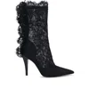Alexander Mcqueen Lace Overlay Pointed Toe Stiletto Boots In Black