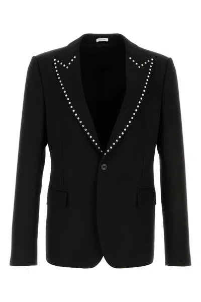 Alexander Mcqueen Wool Studded Blazer In Black