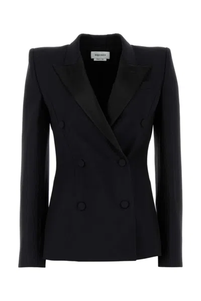 ALEXANDER MCQUEEN BLACK WOOL BLEND BLAZER