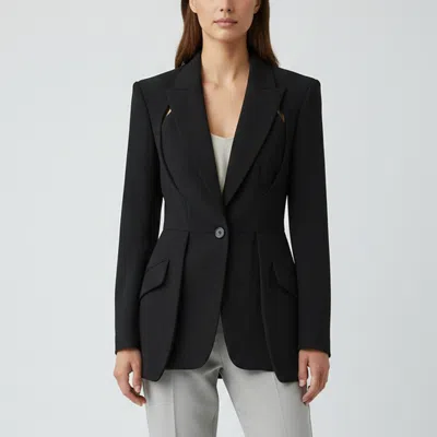 Pre-owned Alexander Mcqueen Black Wool Blend Cut Out Single Breasted Blazer M