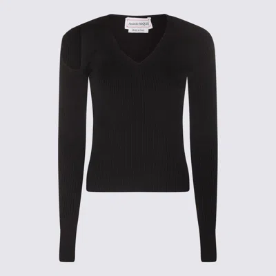 Alexander Mcqueen Cutout Ribbed Wool-blend Sweater In Black