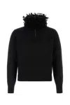 Alexander Mcqueen Wool Blend Sweater Featuring Fur Collar In Black