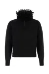 Alexander Mcqueen Wool Blend Sweater Featuring Fur Collar In Black