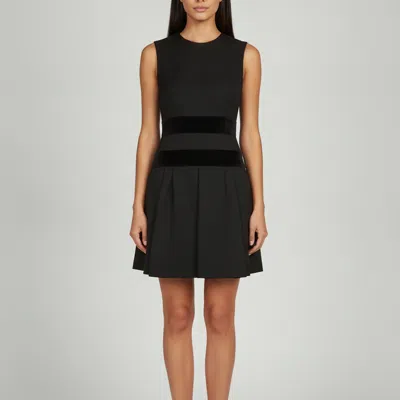Pre-owned Alexander Mcqueen Black Wool Blend Velvet Trim Mini Dress Xs