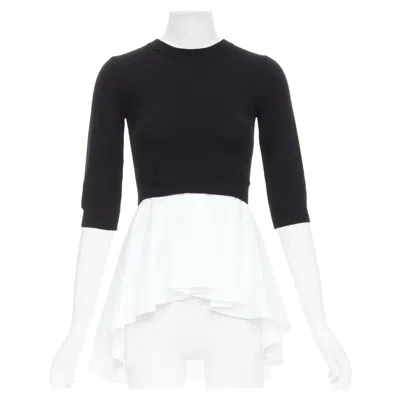 Pre-owned Alexander Mcqueen Black Wool Cashmere Sweater White Cotton Peplum Top Xxs