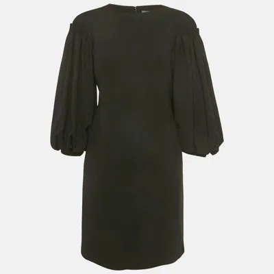 Pre-owned Alexander Mcqueen Black Wool Crepe Puff Sleeve Mini Dress M