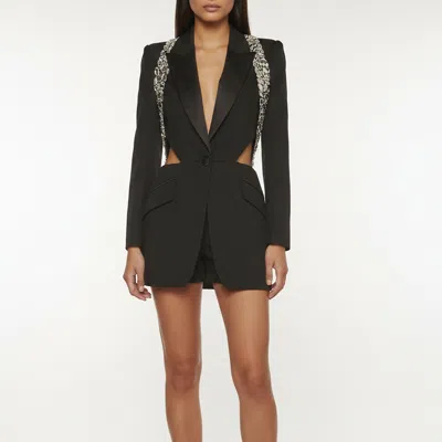 Pre-owned Alexander Mcqueen Black Wool Crystal Embellished Harness Blazer S