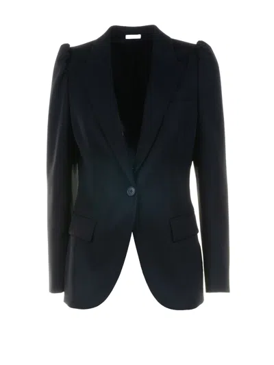 Alexander Mcqueen Black Wool Jacket In Blue