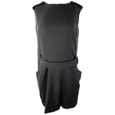 Pre-owned Alexander Mcqueen Black Wool Mini Cape Dress, Size 44