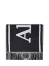 Alexander Mcqueen Black And White Scarf With Varsity Logo In Wool Man In Black