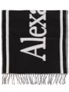 Alexander Mcqueen Black Wool Wraparound Logo Scarf