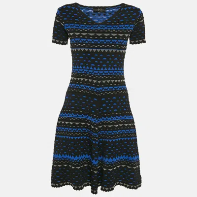 Pre-owned Alexander Mcqueen Black/blue Patterned Stipe Knit Short Dress S