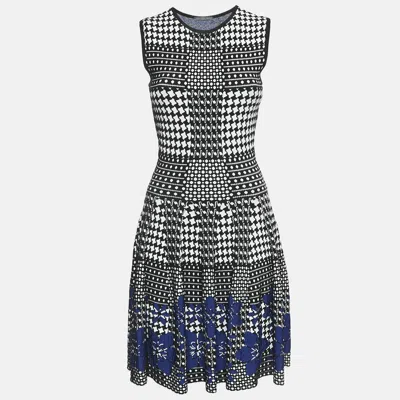 Pre-owned Alexander Mcqueen Black/blue Patterned Stretch Knit Short Dress Xs