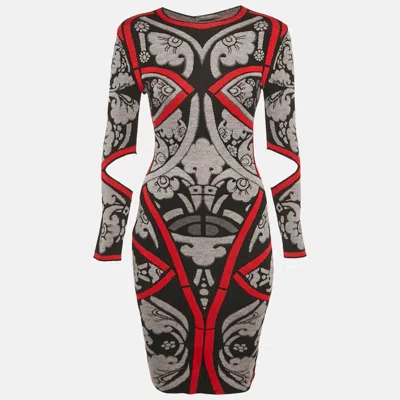 Pre-owned Alexander Mcqueen Black/multicolor Jacquard Wool Knit Bodycon Dress Xs