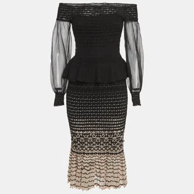 Pre-owned Alexander Mcqueen Black/pink Stretch Tulle Off Shoulder Midi Dress S