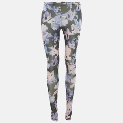 Pre-owned Alexander Mcqueen Black/purple Floral Print Leggings Xs